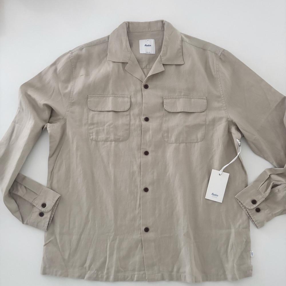 Katin Harland Linen Blend Button Down Shirt Men’s Size Large Vintage Khaki New